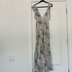 Floral Ruffle Maxi Dress - Cream and Gray